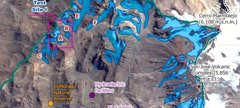 Geólogos analizan la potencial ocurrencia de remociones en masa de origen glaciar en el Cajón del Maipo